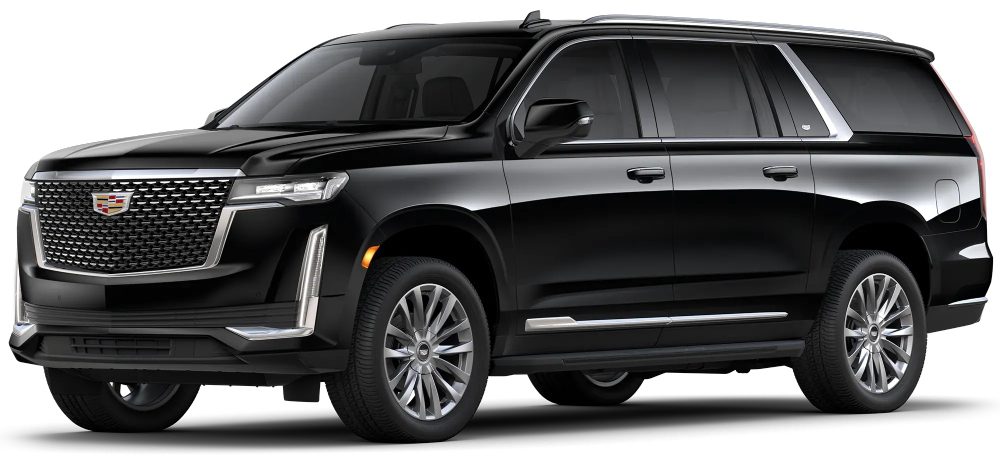 Black luxury SUV on white background.