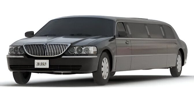 Black luxury limousine on white background.